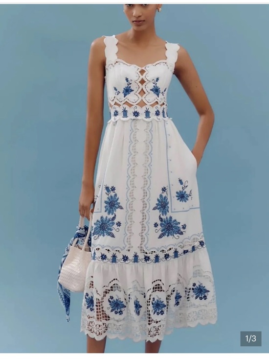 FARM Rio Dresses & Skirts - Farm Rio Embroidered Linen Blend Midi Dress